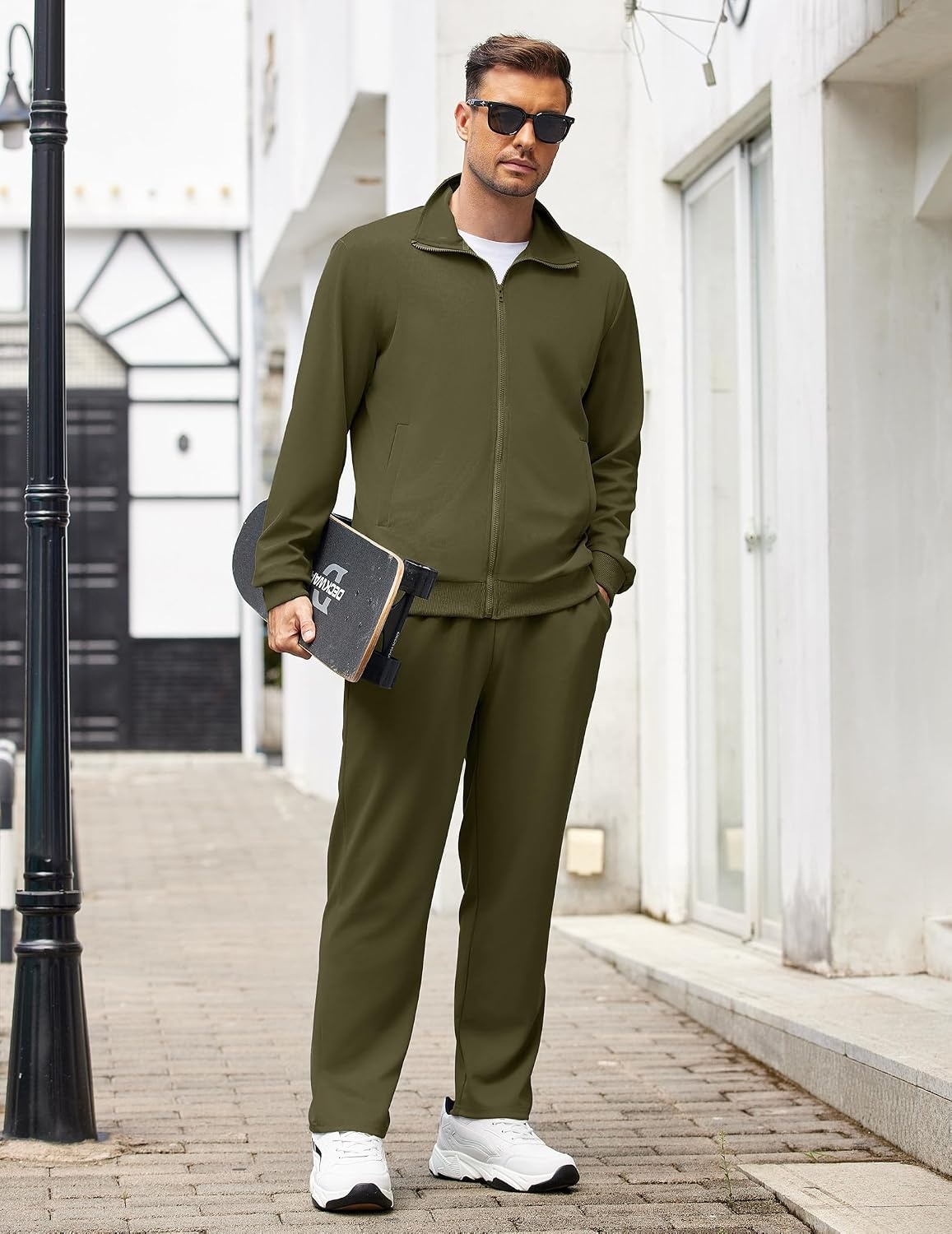 image:imageCOOFANDY Mens Tracksuit Casual Sweatsuit 2 Piece Full Zip Jogging Suit SetArmy Green