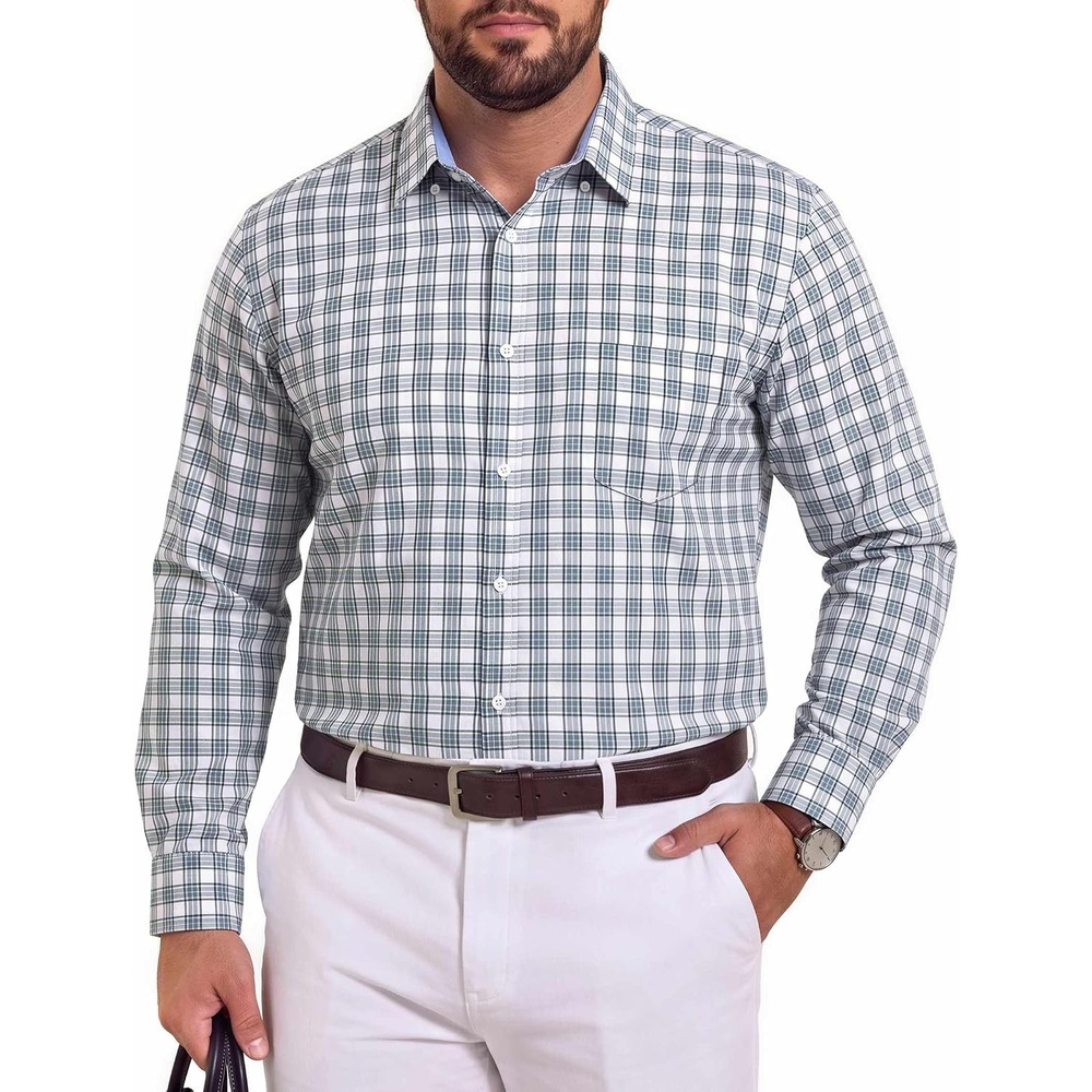 image:imageCOOFANDY Big and Tall Mens Dress Shirts Long Sleeve Plaid Button Down Shirt Bussiness Casual ShirtsWhite Navy Grey Green Plaid