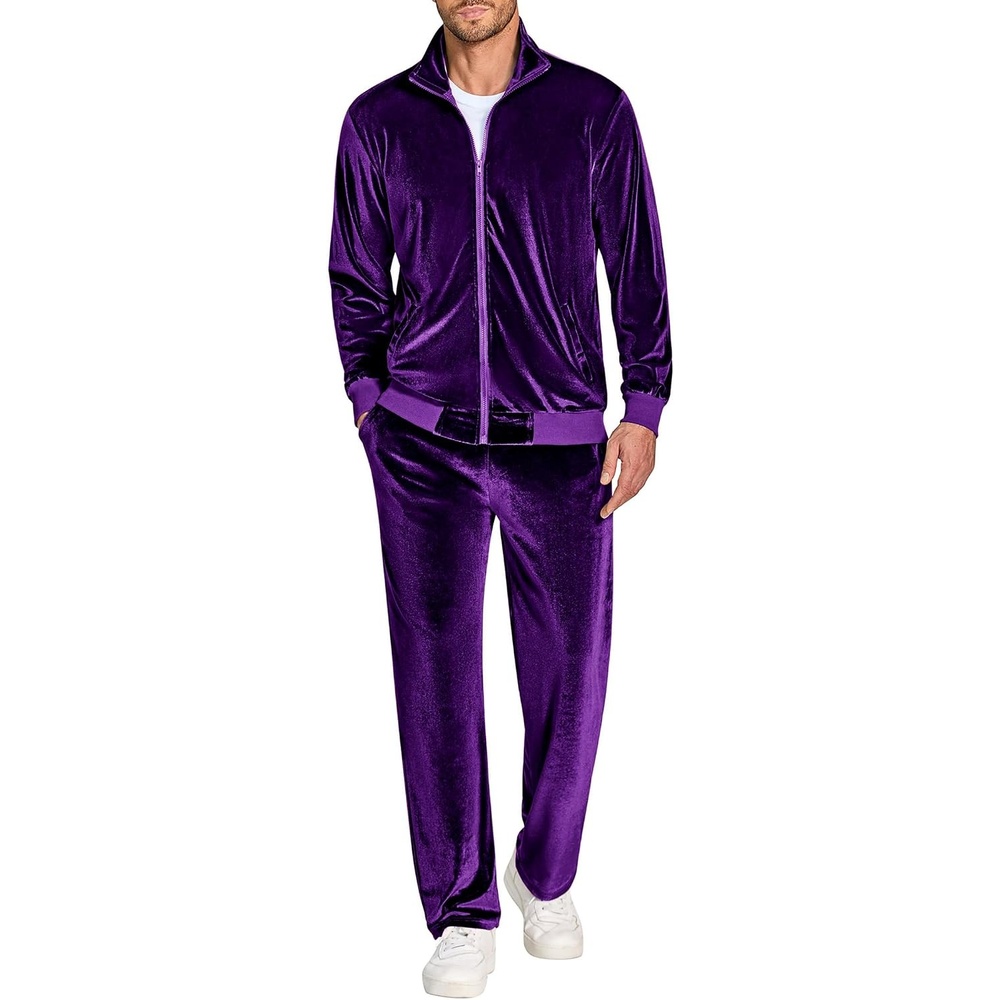 image:imageCOOFANDY Mens 2 Piece Velour Tracksuit Full Zip Jackets Pants Velvet Jogging Suits Sweatsuit SetLight Purple