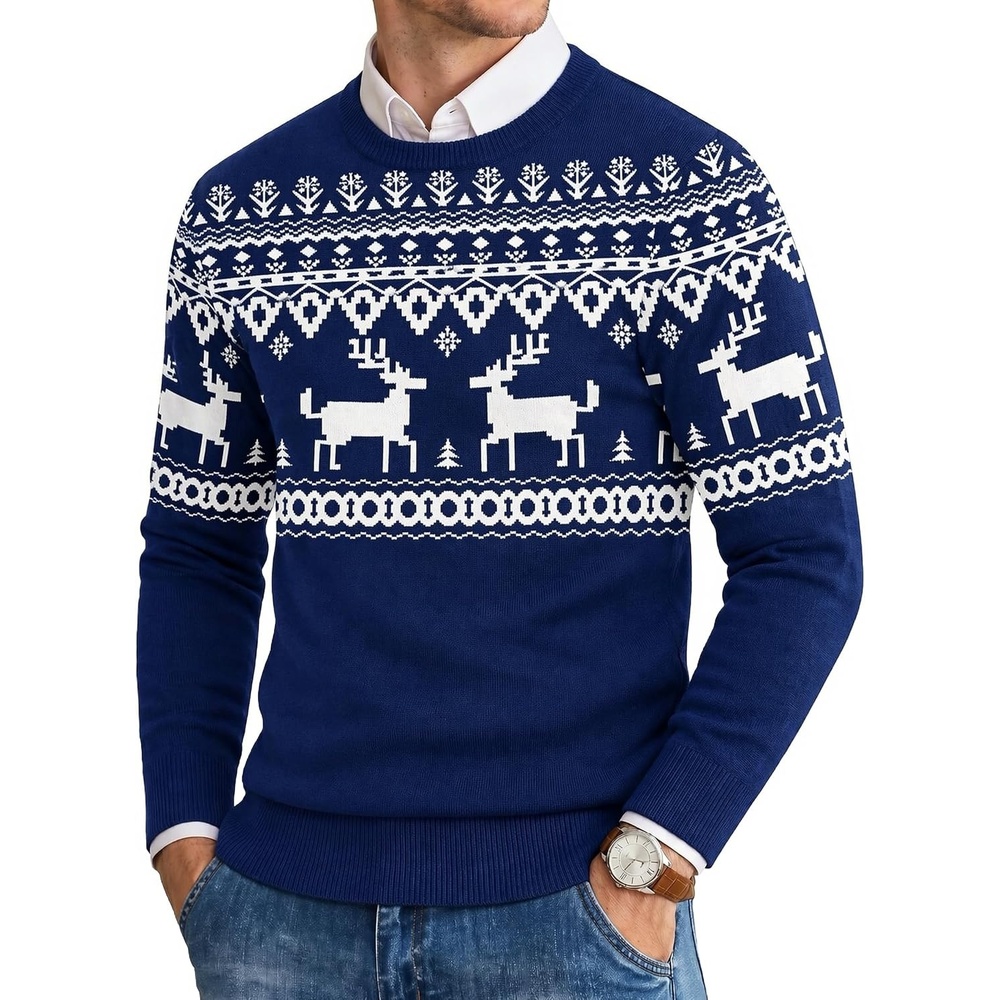 image:imageCOOFANDY Mens Christmas Sweaters Crewneck Funny Ugly Knitted PulloversBlue Reindeer