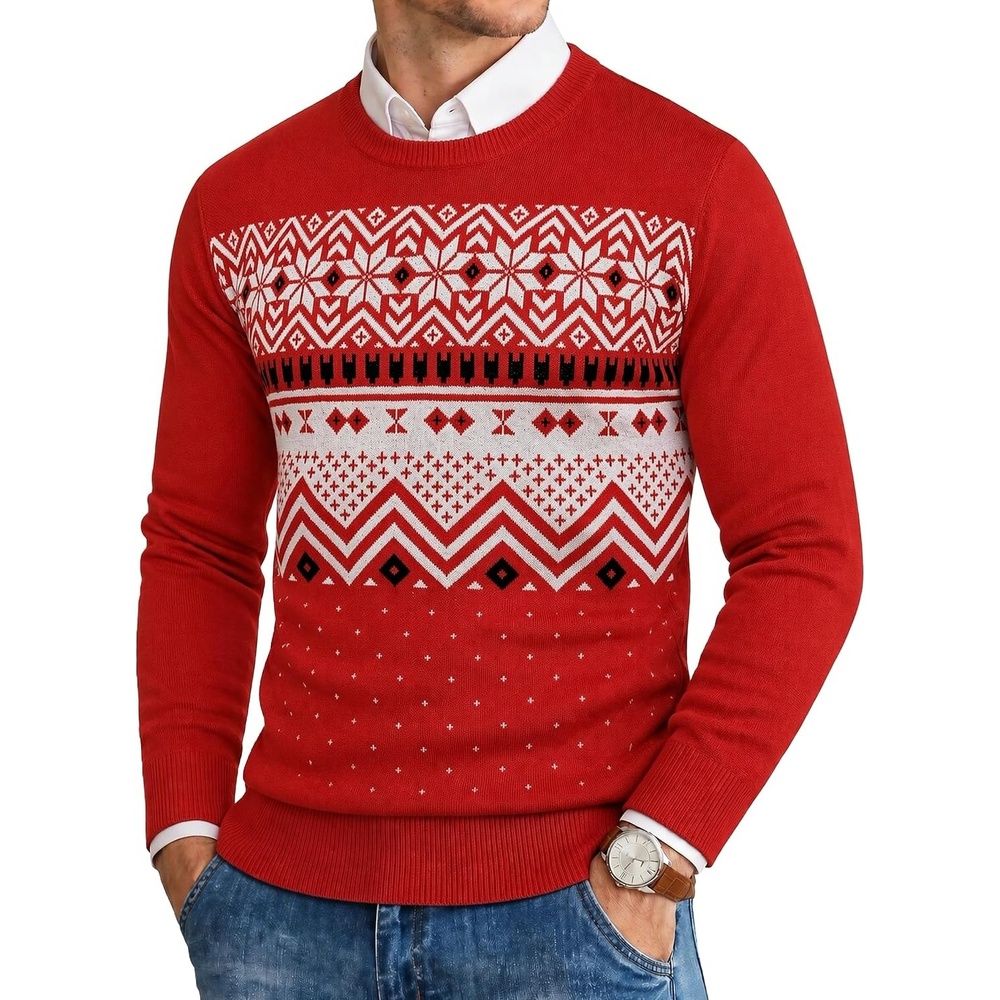 image:imageCOOFANDY Mens Christmas Sweaters Crewneck Funny Ugly Knitted PulloversChristmas Snowflake Red