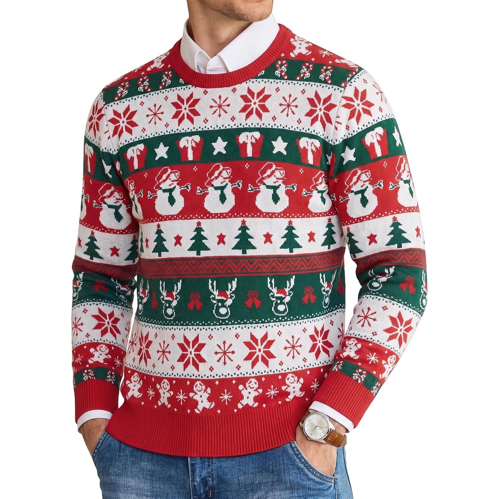 image:imageCOOFANDY Mens Christmas Sweaters Crewneck Funny Ugly Knitted PulloversFull Print Santa
