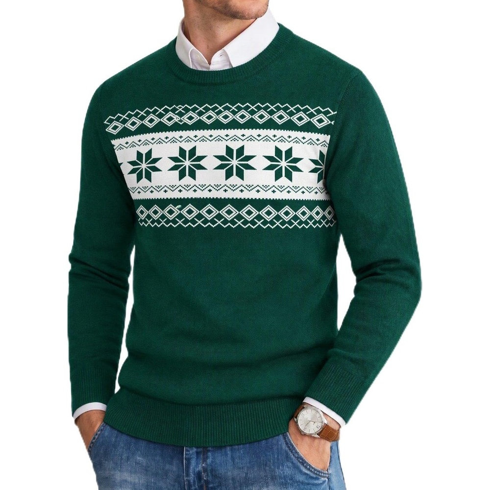 image:imageCOOFANDY Mens Christmas Sweaters Crewneck Funny Ugly Knitted PulloversGreen Snowflake