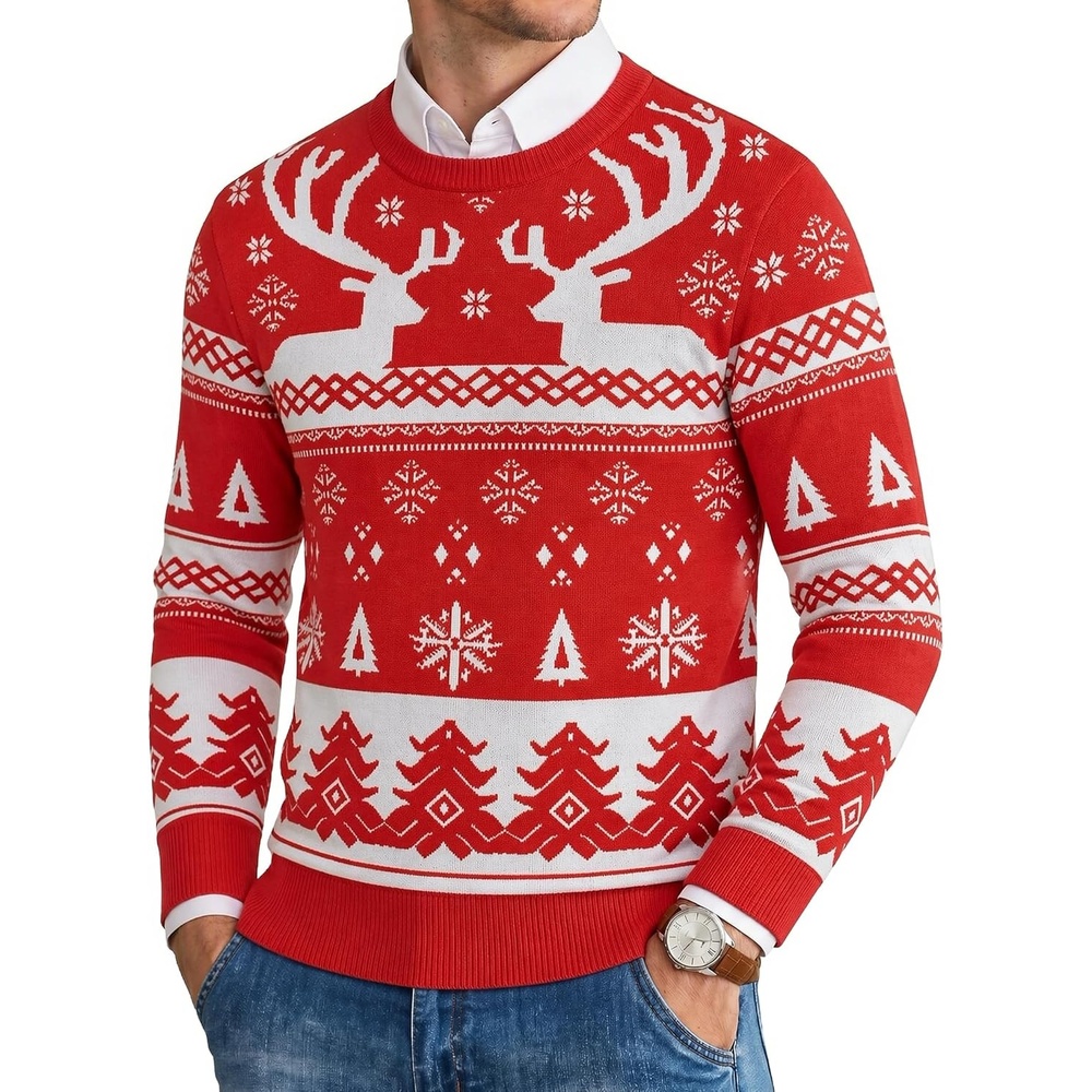 image:imageCOOFANDY Mens Christmas Sweaters Crewneck Funny Ugly Knitted PulloversRed Reindeer