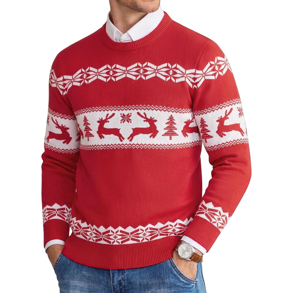 image:imageCOOFANDY Mens Christmas Sweaters Crewneck Funny Ugly Knitted PulloversReindeer Christmas Tree