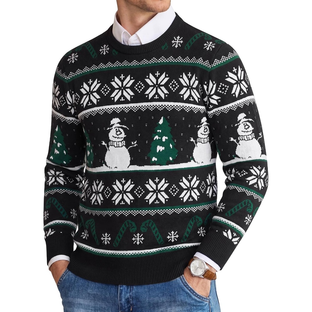 image:imageCOOFANDY Mens Christmas Sweaters Crewneck Funny Ugly Knitted PulloversStriped Snowman