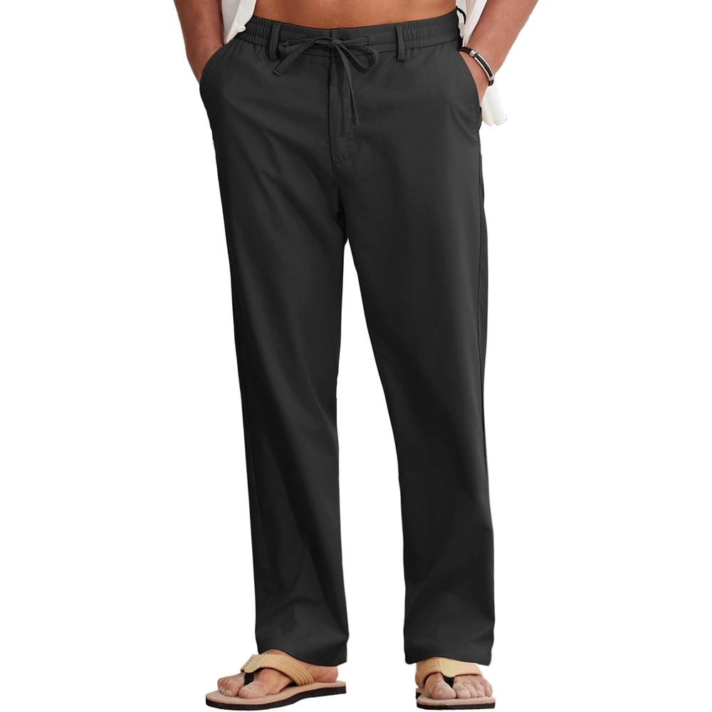 image:imageCOOFANDY Mens Cotton Linen Pants Casual Lightweight Summer Beach Dress PantBlack