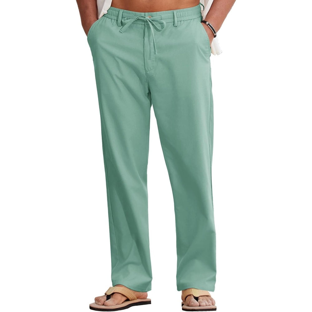 image:imageCOOFANDY Mens Cotton Linen Pants Casual Lightweight Summer Beach Dress PantIce Green