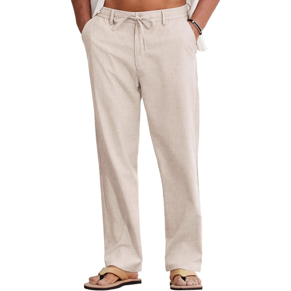 image:imageCOOFANDY Mens Cotton Linen Pants Casual Lightweight Summer Beach Dress PantLinen Khaki
