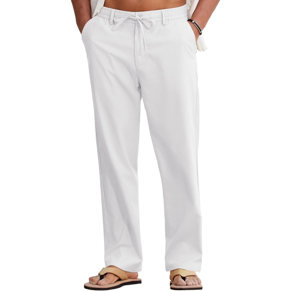 image:imageCOOFANDY Mens Cotton Linen Pants Casual Lightweight Summer Beach Dress PantWhite