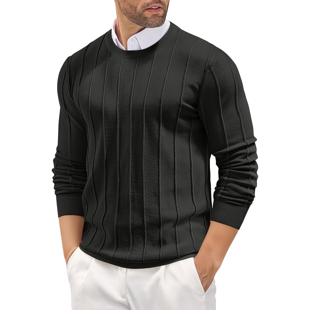 image:imageCOOFANDY Mens Crew Neck Sweater Long Sleeve Casual Knit Dress SweatersBlack