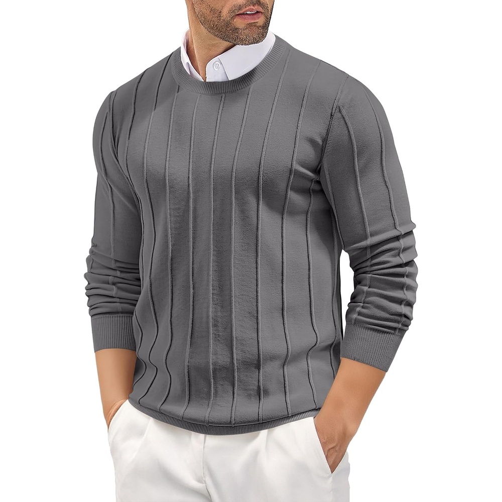 image:imageCOOFANDY Mens Crew Neck Sweater Long Sleeve Casual Knit Dress SweatersDark Grey
