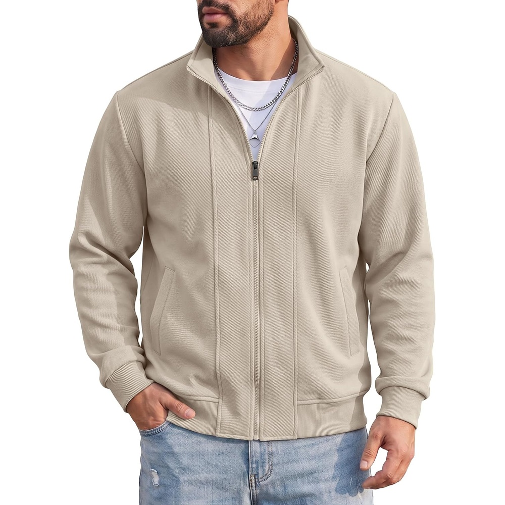 image:imageCOOFANDY Mens Full Zip Fleece Sweatshirt Lined Stand Collar Sweater JacketMoon Gray