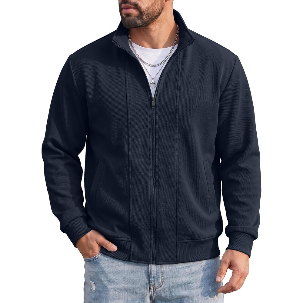 image:imageCOOFANDY Mens Full Zip Fleece Sweatshirt Lined Stand Collar Sweater JacketNavy Blue