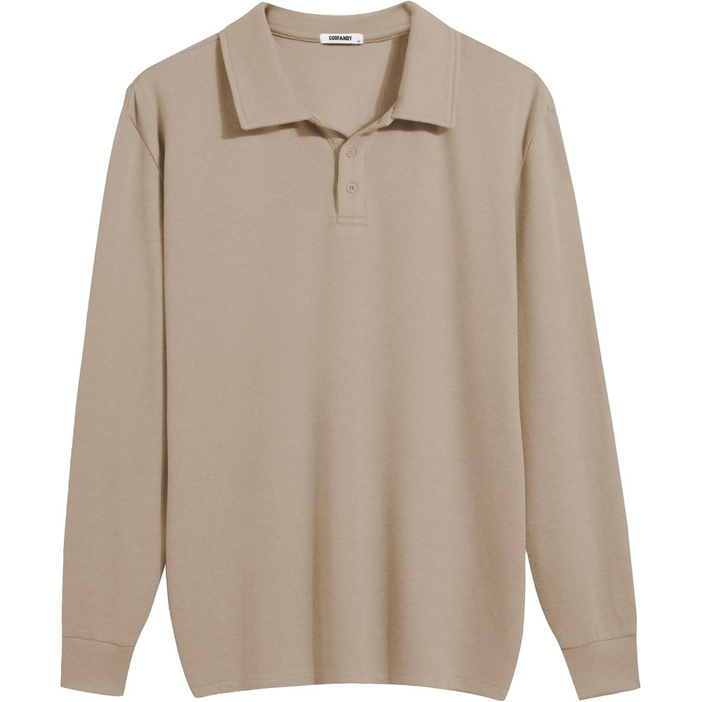 image:imageCOOFANDY Mens Knit Polo Shirt Long Sleeve Polo Sweaters Casual Golf ShirtsDark Khaki