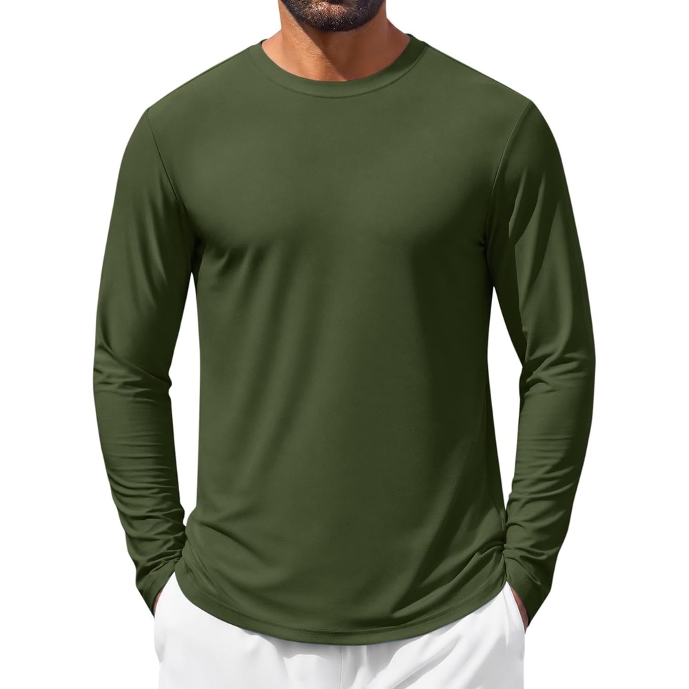 image:imageCOOFANDY Mens Long Sleeve Shirt Sun Protection Stretch Athletic TShirtA Army Green1 Pack