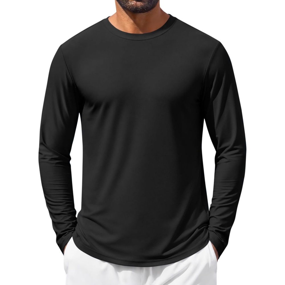 image:imageCOOFANDY Mens Long Sleeve Shirt Sun Protection Stretch Athletic TShirtA Black1 Pack