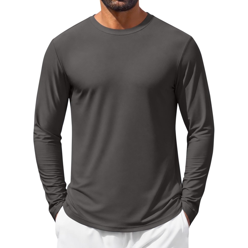 image:imageCOOFANDY Mens Long Sleeve Shirt Sun Protection Stretch Athletic TShirtA Dark Grey1 Pack