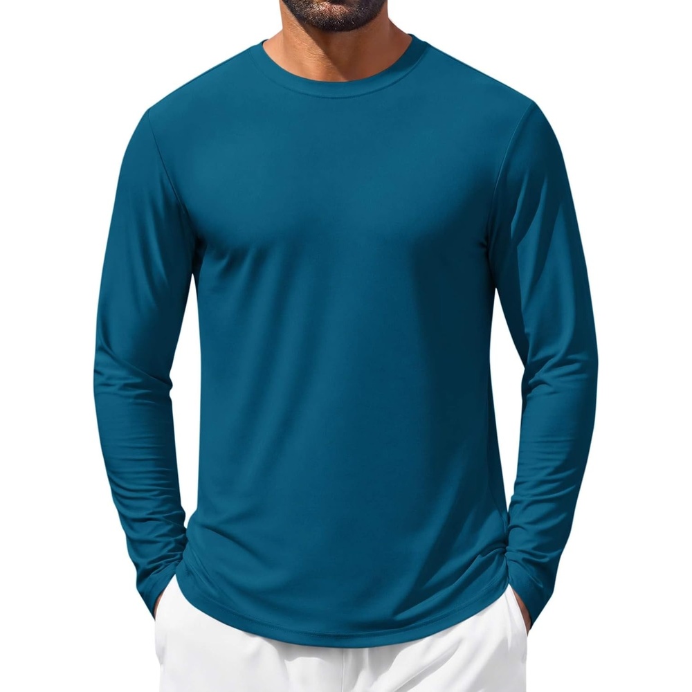 image:imageCOOFANDY Mens Long Sleeve Shirt Sun Protection Stretch Athletic TShirtA Denim Blue1 Pack