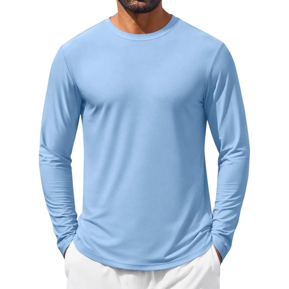 image:imageCOOFANDY Mens Long Sleeve Shirt Sun Protection Stretch Athletic TShirtA Light Blue1 Pack