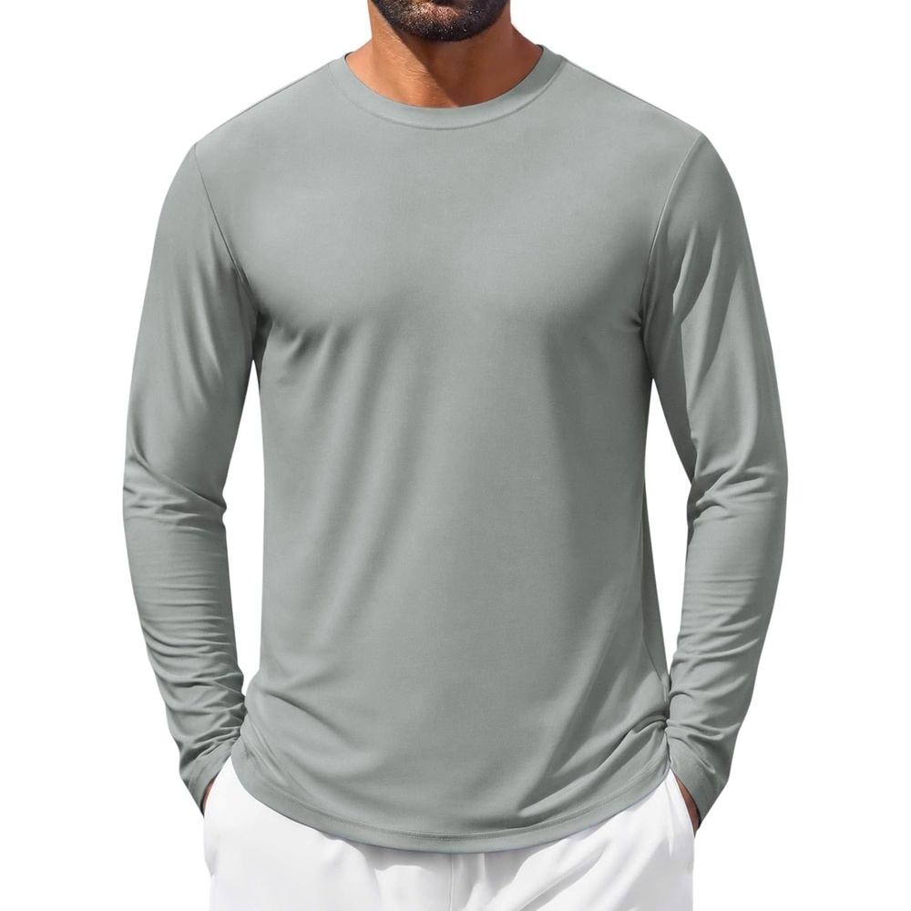 image:imageCOOFANDY Mens Long Sleeve Shirt Sun Protection Stretch Athletic TShirtA Light Green1 Pack