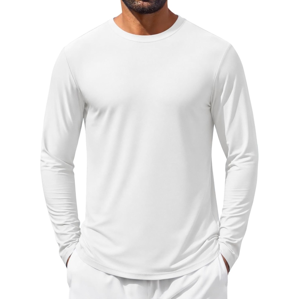 image:imageCOOFANDY Mens Long Sleeve Shirt Sun Protection Stretch Athletic TShirtA White1 Pack