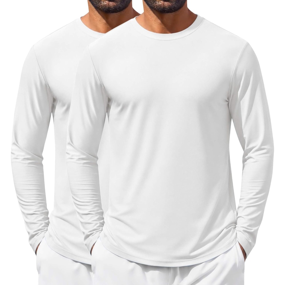 image:imageCOOFANDY Mens Long Sleeve Shirt Sun Protection Stretch Athletic TShirtB WhiteWhite2 Pack