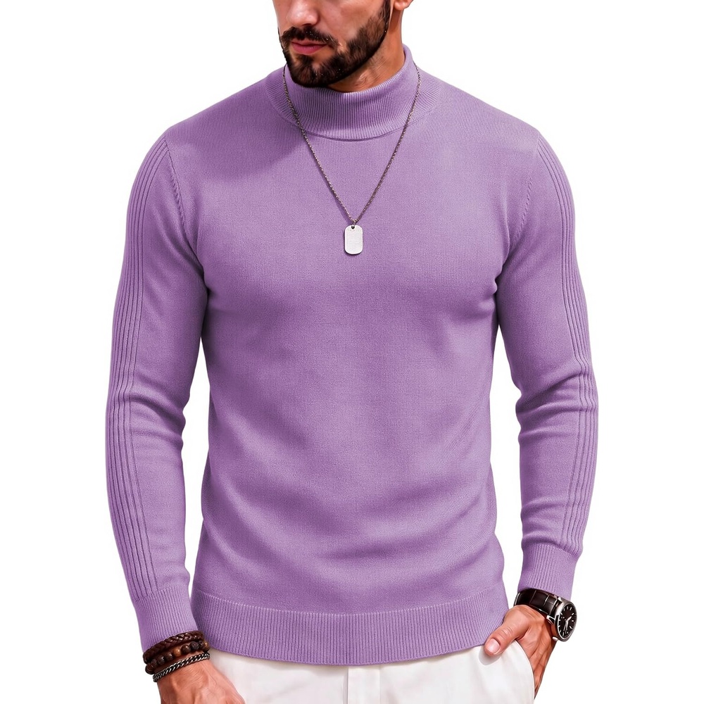 image:imageCOOFANDY Mens Mock Turtleneck Slim Fit Pullover Sweater Casual Basic Knitted Thermal SweatersLilac