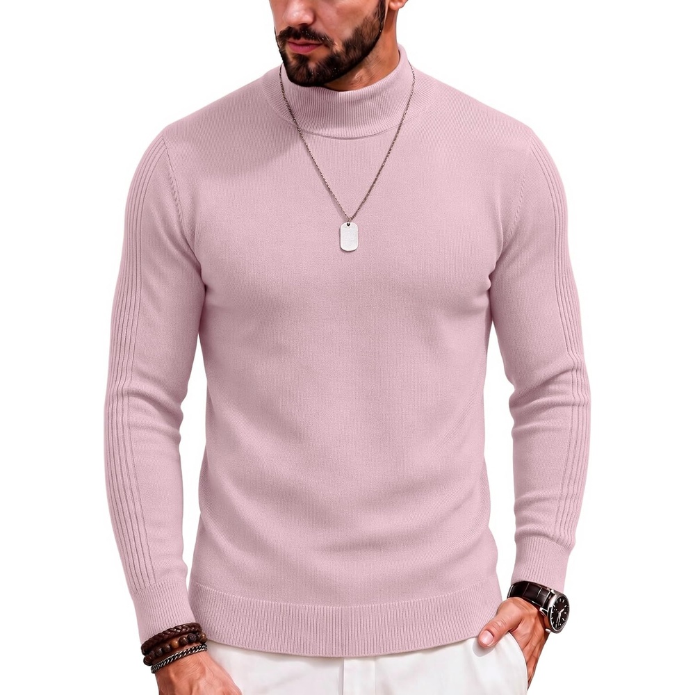image:imageCOOFANDY Mens Mock Turtleneck Slim Fit Pullover Sweater Casual Basic Knitted Thermal SweatersPink