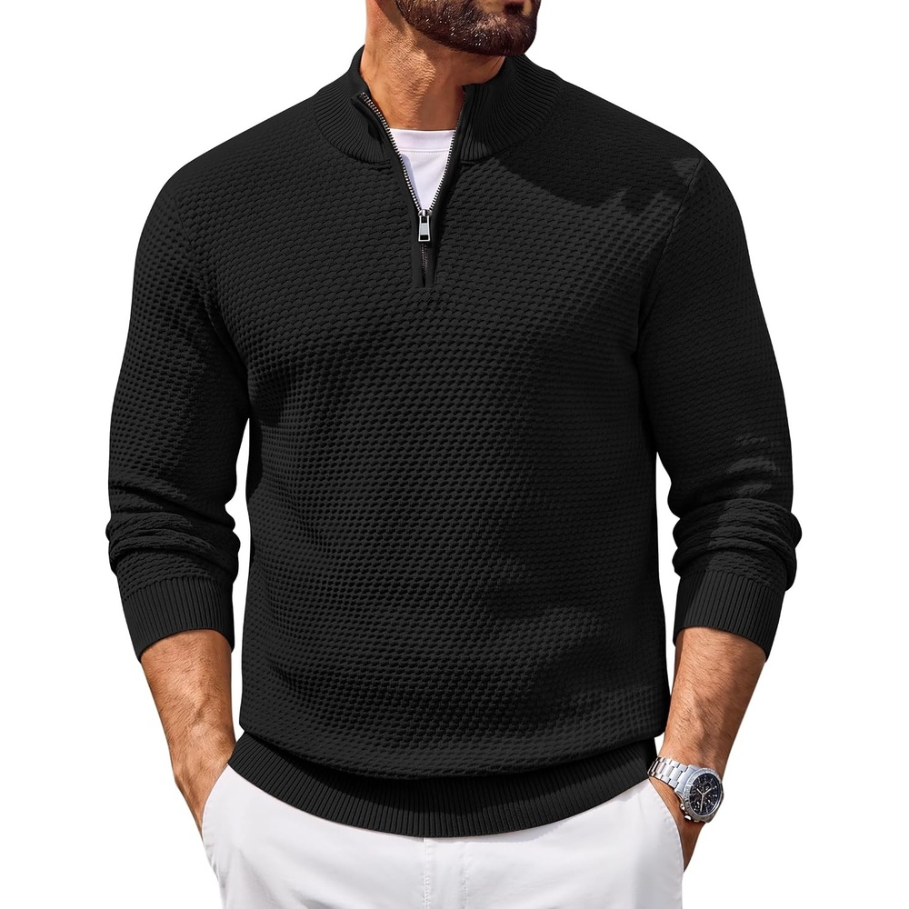image:imageCOOFANDY Mens Quarter Zip Sweater Pullover 14 Zip Casual Long Sleeve FallBlack