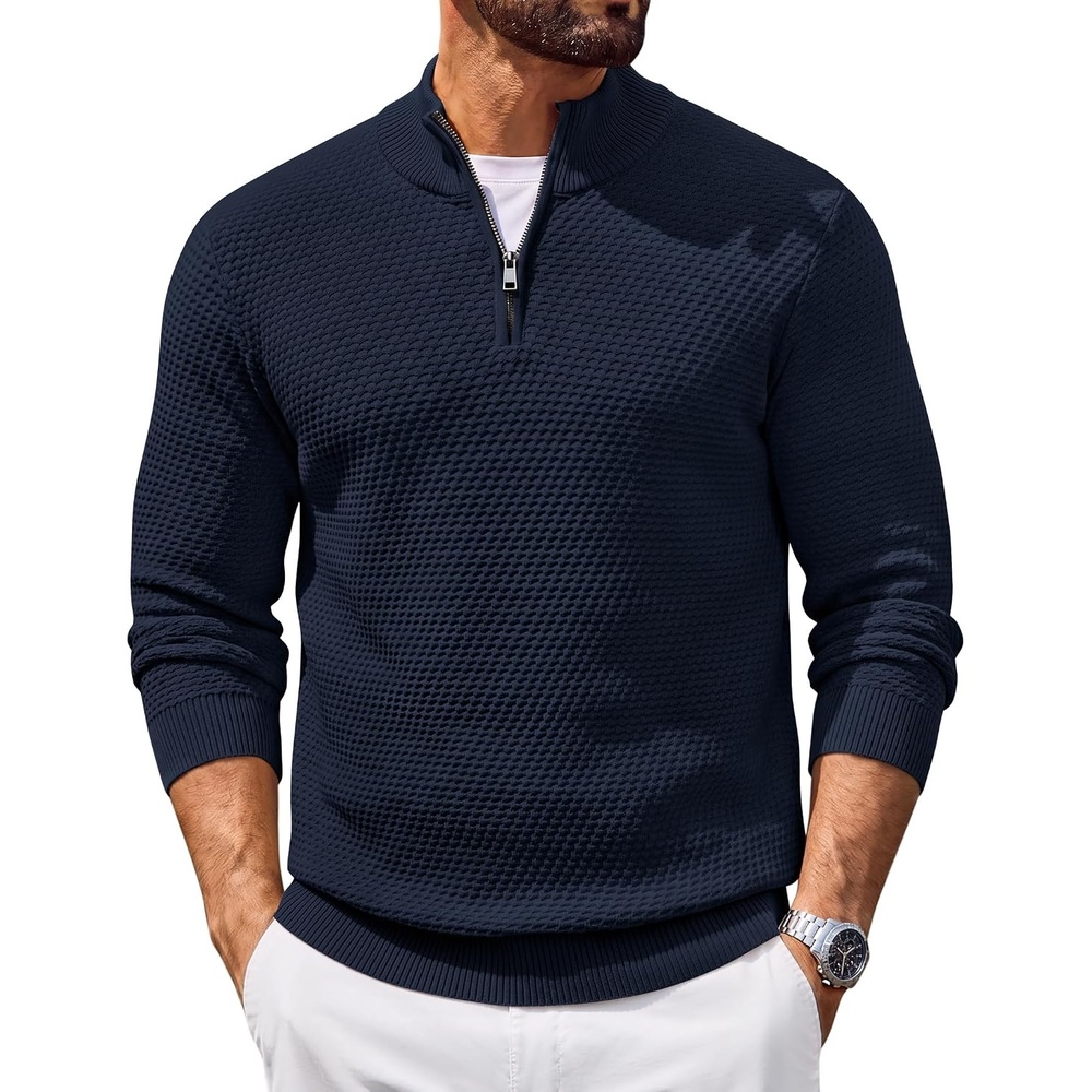image:imageCOOFANDY Mens Quarter Zip Sweater Pullover 14 Zip Casual Long Sleeve FallBluish Purple