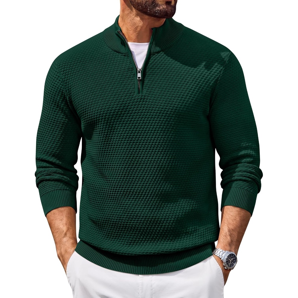 image:imageCOOFANDY Mens Quarter Zip Sweater Pullover 14 Zip Casual Long Sleeve FallDark Green