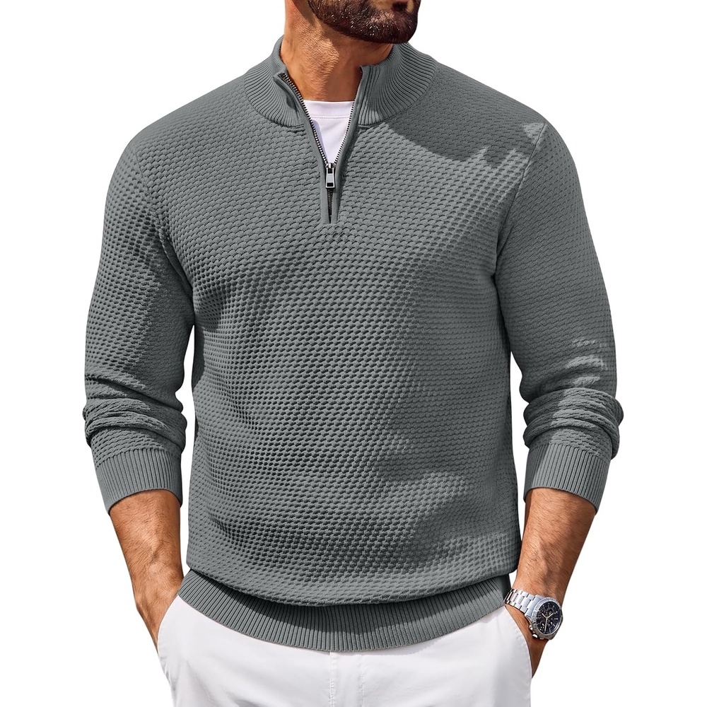 image:imageCOOFANDY Mens Quarter Zip Sweater Pullover 14 Zip Casual Long Sleeve FallHeather Gray
