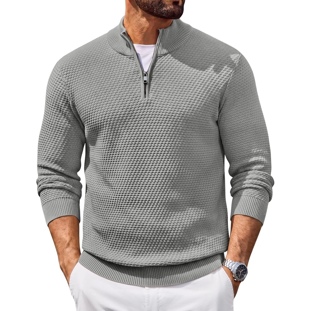 image:imageCOOFANDY Mens Quarter Zip Sweater Pullover 14 Zip Casual Long Sleeve FallLight Gray