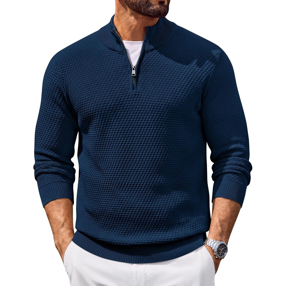 image:imageCOOFANDY Mens Quarter Zip Sweater Pullover 14 Zip Casual Long Sleeve FallNavy Blue