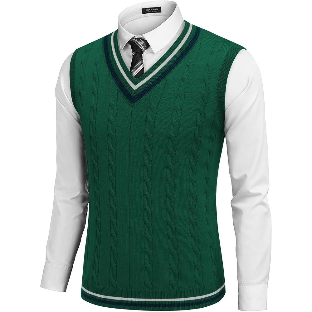 image:imageCOOFANDY Mens Sweater Vest V Neck Casual Sleeveless Knit Pullover SweaterGreen