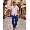 COOFANDY Mens Cotton Linen Pants Casual Lightweight Summer Beach Dress Pant(Dark Blue)