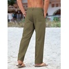 COOFANDY Mens Cotton Linen Pants Casual Lightweight Summer Beach Dress Pant(Olive Green)