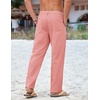 COOFANDY Mens Cotton Linen Pants Casual Lightweight Summer Beach Dress Pant(Pink)