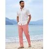 COOFANDY Mens Cotton Linen Pants Casual Lightweight Summer Beach Dress Pant(Pink)