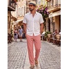 COOFANDY Mens Cotton Linen Pants Casual Lightweight Summer Beach Dress Pant(Pink)