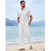 COOFANDY Mens Cotton Linen Pants Casual Lightweight Summer Beach Dress Pant(White)