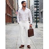 COOFANDY Mens Cotton Linen Pants Casual Lightweight Summer Beach Dress Pant(White)