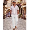 COOFANDY Mens Cotton Linen Pants Casual Lightweight Summer Beach Dress Pant(White)