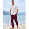COOFANDY Mens Cotton Linen Pants Casual Lightweight Summer Beach Dress Pant(Wine Red)