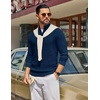 COOFANDY Men’s Quarter Zip Sweater Pullover 1/4 Zip Casual Long Sleeve Fall(Navy Blue)