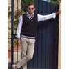 COOFANDY Men’s Sweater Vest V Neck Casual Sleeveless Knit Pullover Sweater(Black & White Stripe)
