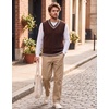 COOFANDY Men’s Sweater Vest V Neck Casual Sleeveless Knit Pullover Sweater(Brown & Khaki Blue Stripe)