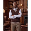 COOFANDY Men’s Sweater Vest V Neck Casual Sleeveless Knit Pullover Sweater(Brown & Khaki Blue Stripe)