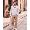 COOFANDY Men’s Sweater Vest V Neck Casual Sleeveless Knit Pullover Sweater(White & Navy Blue Red Stripe)